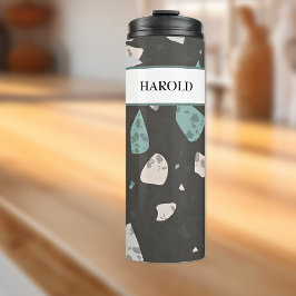 Garrafa Térmica Acentos Verde Mar Terra Terrazzo Padrão 16oz