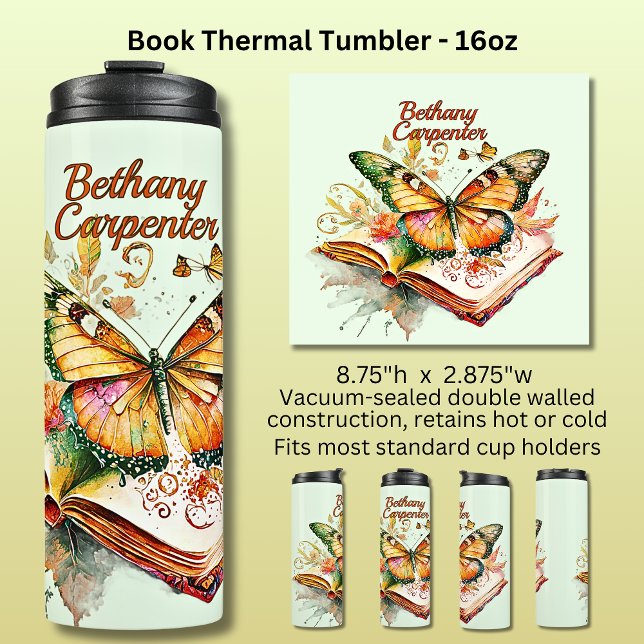 Garrafa Térmica Add Name Butterfly & Book,  (Criador carregado)