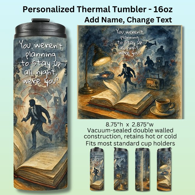 Garrafa Térmica Add Text Name, Spy Mystery Action Book Novel (Criador carregado)