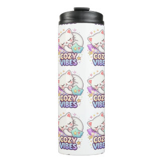 Garrafa Térmica Adesivo de Gato Cozy Vibe | Gato Fofo Dormindo