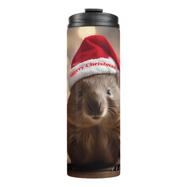 Garrafa Térmica Adorável Wombat de Natal (Frente)