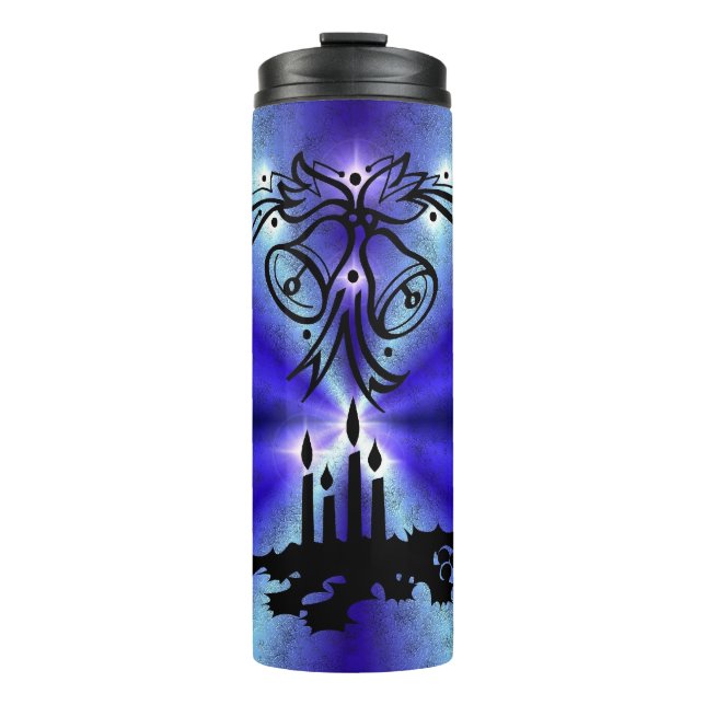 Garrafa Térmica Advento, Artdeco de Natal no Arco Verde Azul (Frente)