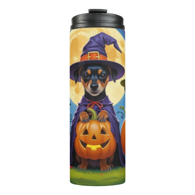 Garrafa Térmica Affenpinscher Cães Abóbora Halloween Engraçado (Frente)