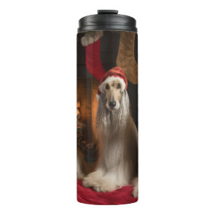 Garrafa Térmica Afghan Hound junto à Lareira Natal