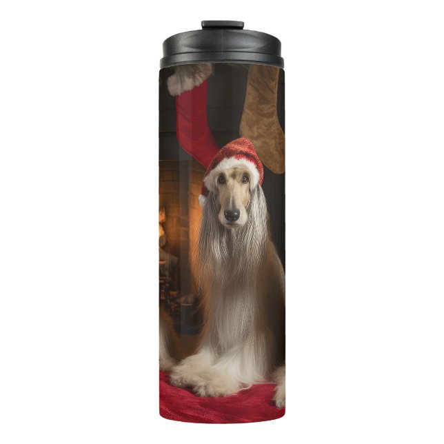 Garrafa Térmica Afghan Hound junto à Lareira Natal (Frente)