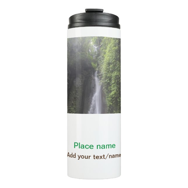 Garrafa Térmica água oceano praia foto adicionar nome texto local  (Frente)