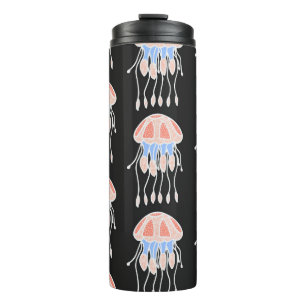 Garrafa Térmica Água-viva pintada à mão, padrão vibrante de safra.