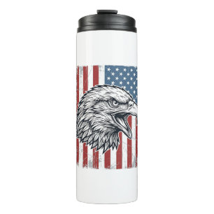 Garrafa Térmica Águia Patriótica Bandeira Americana Gravura Vintag