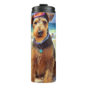 Garrafa Térmica Airedale na Praia, presente de verão para amantes