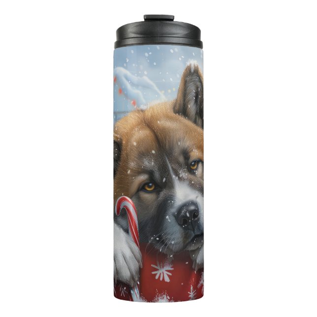 Garrafa Térmica Akita Dog Christmas Festivo (Frente)