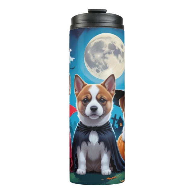 Garrafa Térmica Akita Dogs Pumpkin Halloween Engraçado (Frente)