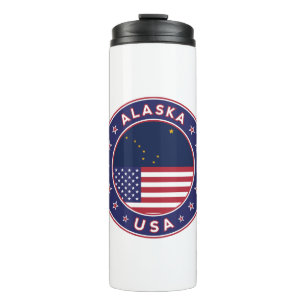 Garrafa Térmica Alasca, Estados Unidos, camiseta do Alasca, adesiv