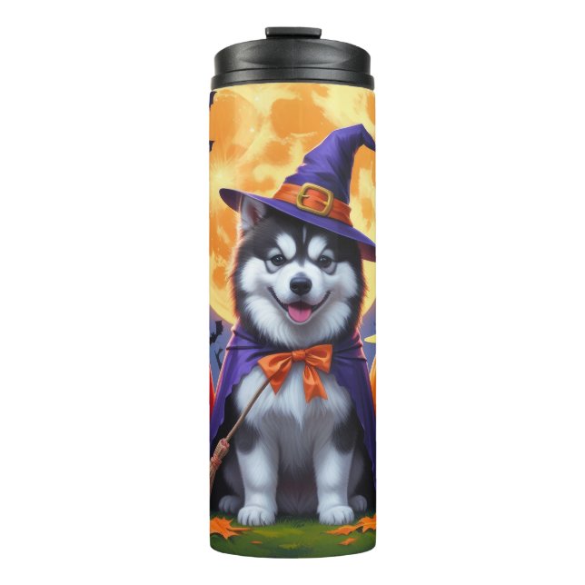 Garrafa Térmica Alaskan Malamute Dogs Pumpkin Halloween Engraçado (Frente)