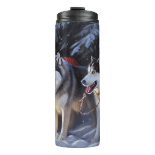 Garrafa Térmica Alaskan Malamute Snowy Sleigh no Natal