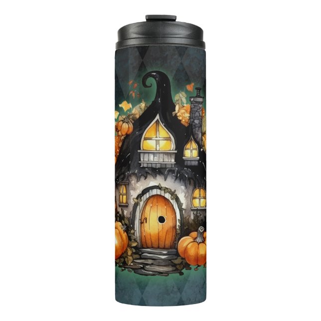 Garrafa Térmica Algodão De Fada Gótica De Halloween Azul Argyle (Frente)