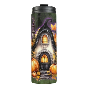 Garrafa Térmica Algodão Gótico de Queda de Halloween Verde Argyle