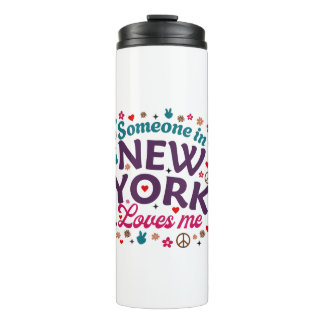 Garrafa Térmica Alguém em Nova York Me Ama Design Retrô Divertido