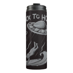 Garrafa Térmica alien ufo surfing illustration with back to home  