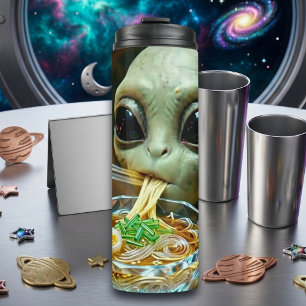 Garrafa Térmica Alienígena engraçado comendo macarrão Ramen