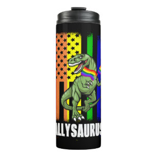 Garrafa Térmica Allysaurus Dinosaur Na Bandeira Do Arco-Íris Para