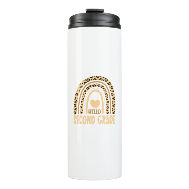 Garrafa Térmica Alô, segundo ano-leopardo, arco-íris-volta à escol (Frente)