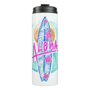 Garrafa Térmica Aloha Hawaiian Surfer Custom Name Tumbler
