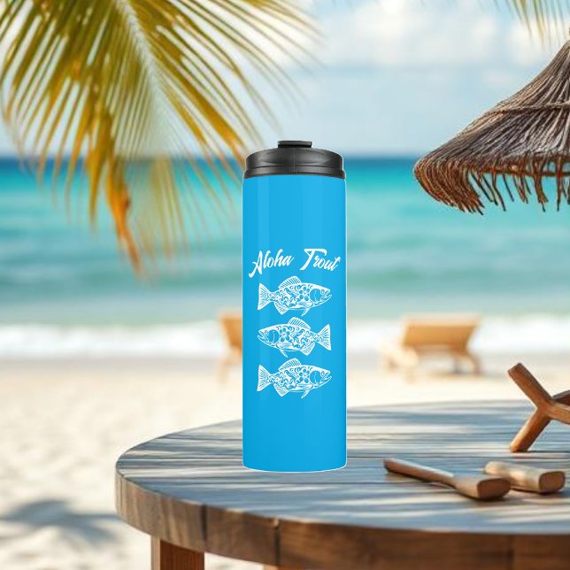 Garrafa Térmica Aloha Trout-Blue Havaiano (Aloha Trout Fisherman Trend Hawaiian Fish Beach Summer Thermal Tumbler light blue)