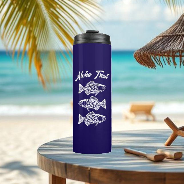 Garrafa Térmica Aloha Trout-Blue Havaiano (Aloha Trout Fisherman Trend Hawaiian Fish Beach Summer Thermal Tumbler dark blue)
