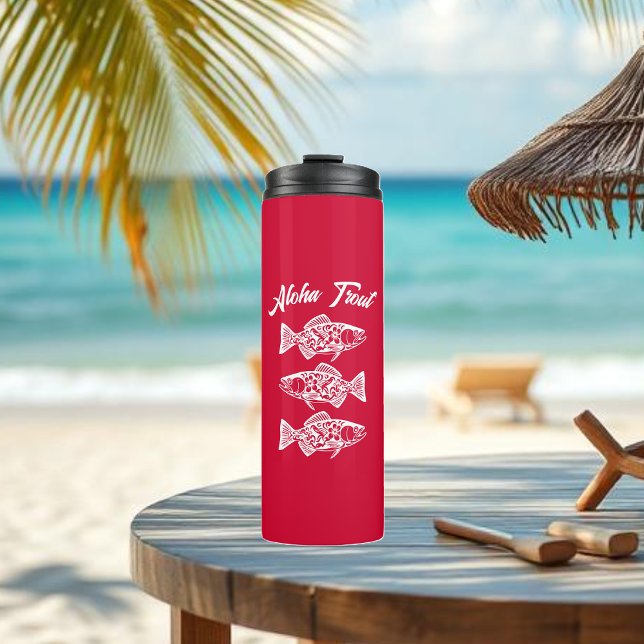 Garrafa Térmica Aloha Trout-Hawaiian Cherry Red (Aloha Trout Fisherman Trend Hawaiian Fish Beach Summer Thermal Tumbler cherry red)