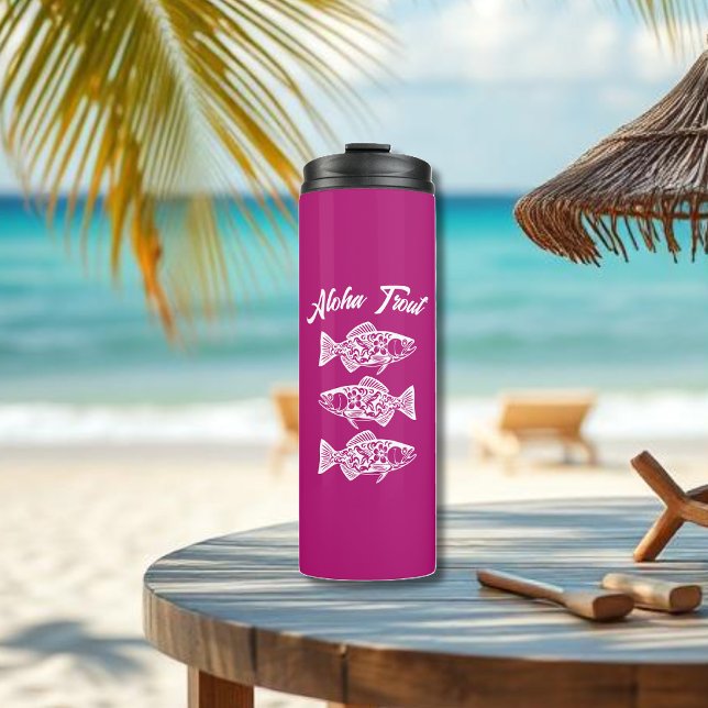 Garrafa Térmica Aloha Trout-Hawaiian Pink (Aloha Trout Fisherman Trend Hawaiian Fish Beach Summer Thermal Tumbler Dark Pink)