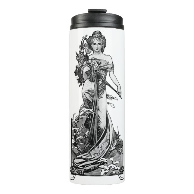 Garrafa Térmica Alphonse Mucha Flores Rótas (Frente)