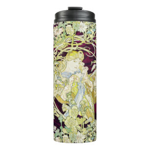 Garrafa Térmica Alphonse Mucha Mulher com Margarida Art Nouveau Ar