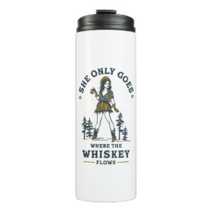 Garrafa Térmica Amante de Whisky Cowgirl Ocidental Vintage Engraça