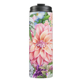 Garrafa Térmica Amante moderno da flor da caligrafia monogramada