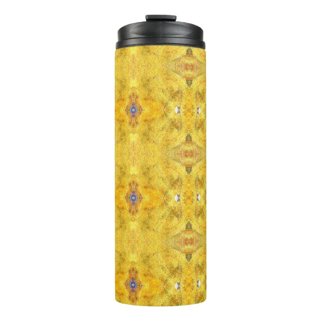 Garrafa Térmica Amarelo Azul em Execução (Frente)