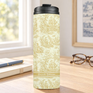 Garrafa Térmica Amarelo vintage impresso toile de jouy