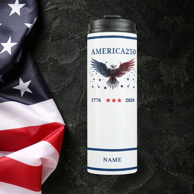 Garrafa Térmica AMERICA250 Celebrating 1776 - 2026 With Name (AMERICA250 Celebrating 1776 - 2026 Thermal Tumbler With Name )