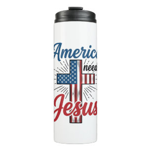 Garrafa Térmica America Precisa de Jesus Camisa Patriótica da Cruz