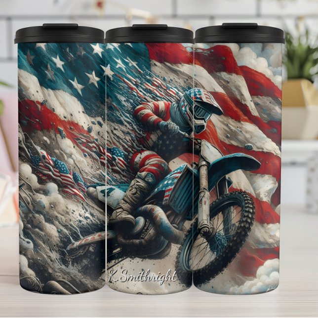 Garrafa Térmica American Motocross Flag Art Print (Criador carregado)