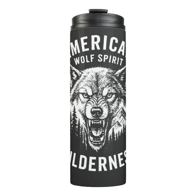 Garrafa Térmica American Wolf Spirit Wilderness T-Shirt (Frente)