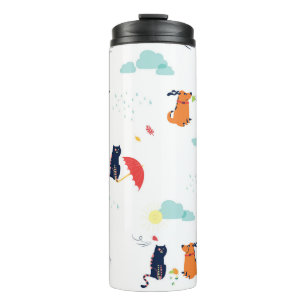 Garrafa Térmica Amigos do dia chuvoso: Cachorro Gato Vintage