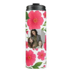 Garrafa Térmica Amo-Te Mãe Tumbler Vermelho Floral com Foto