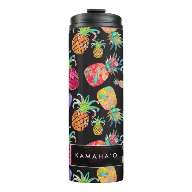 Garrafa Térmica Ananases da Aloha da PixDezines/Fundo DIY (Frente)