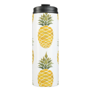 Garrafa Térmica Ananases Pintados À Mão: Sem Costura De Aquarelas.