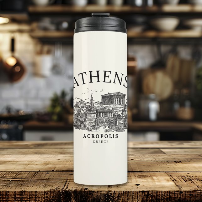 Garrafa Térmica Ancient Athens Acropolis Retro View (Criador carregado)