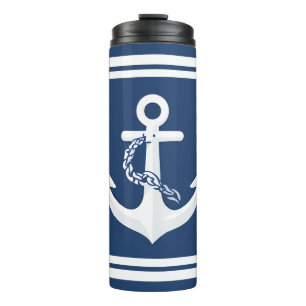 Garrafa Térmica Âncora Náutica Vela Barco Azul Marinho Branco