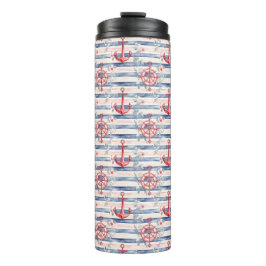 Garrafa Térmica Âncoras Florais Listras Azul Vermelho Praia