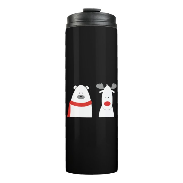 Garrafa Térmica animais de natal brancos e vermelhos (Frente)