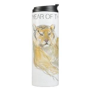 Garrafa Térmica Aniversário do Ano do Tigre Chinês de Desenho Or