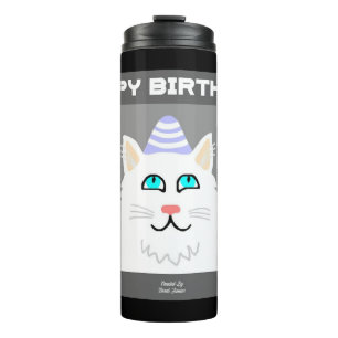 Garrafa Térmica Aniversário Fluffy White Cat Tumbler Térmico